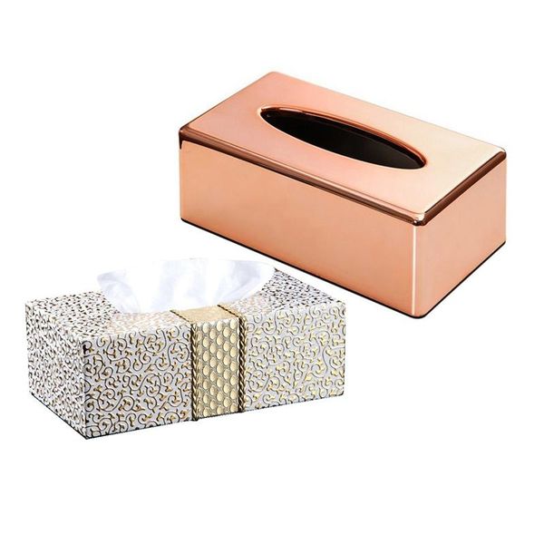 

pcs car home rectangle shaped tissue box household living room desknapkin holder, rose gold & white+gold boxes napkins