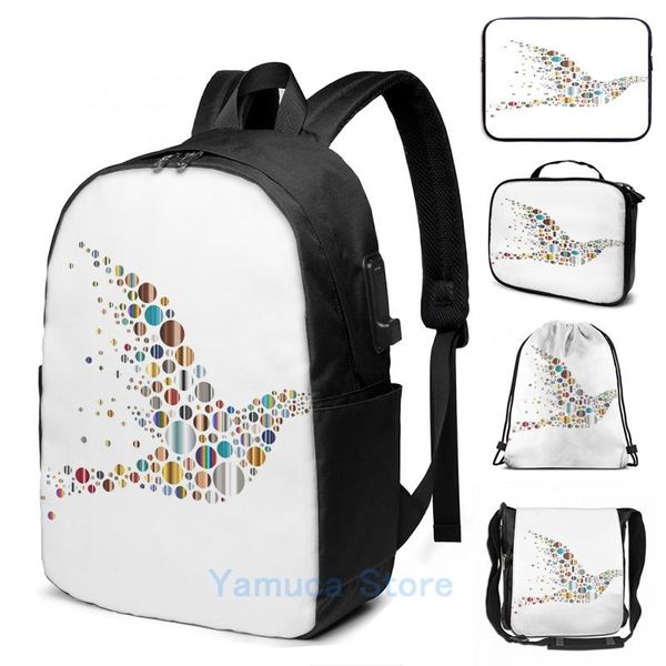 

backpack funny graphic print bird usb charge men school bags women bag travel laptop