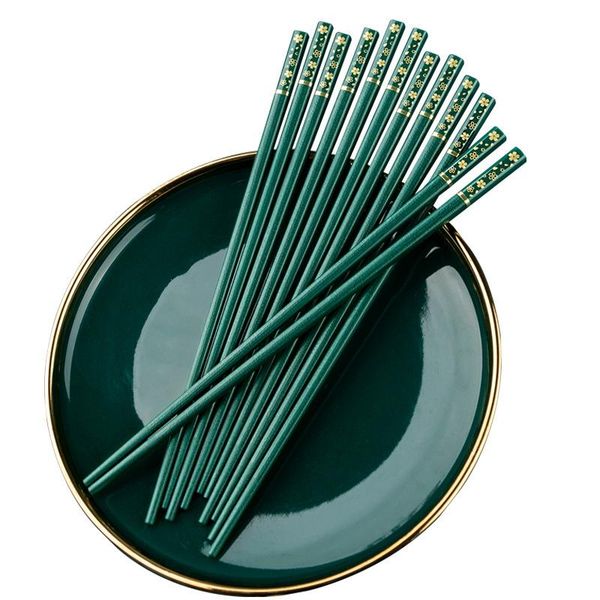 

chopsticks sakura non-slip set easy to clean ins nordic tableware dark green chinese grade plastic