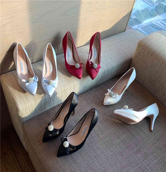 

satin elegant women pumps pointed toe shallow slip on thin high heels elegant ladies dress wedding shoes 210513, Black