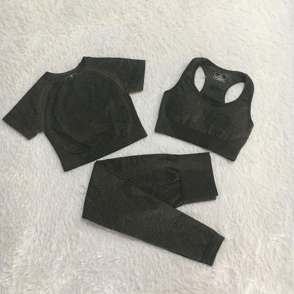 

3pcs/set tracksuit set hyperelasticity high waist tight fitness pants sports bra women t-shirts short sleeve yoga leggings outfit