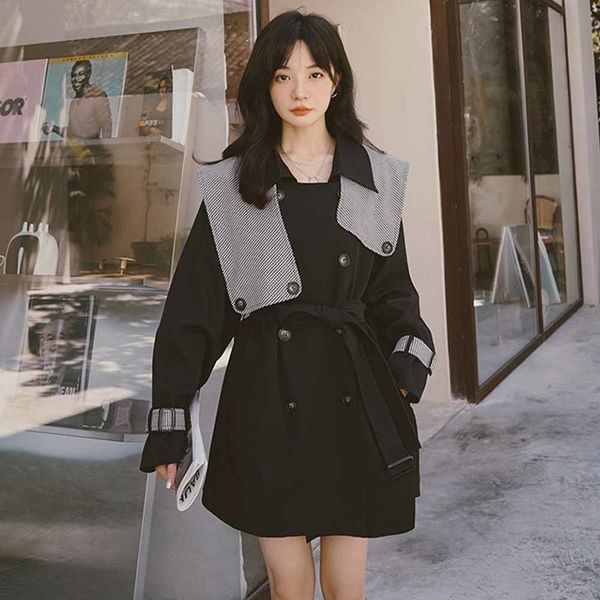 

women's trench coats korean-style black coat, autumn long sleeve, plus size, casual, for women, eefn, Tan;black