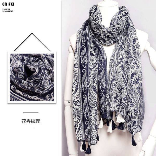 

wrap spring and summer casual tibetan cashew print scarf shawl, Blue;gray