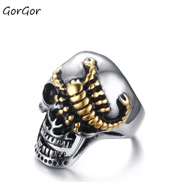 

cluster rings gorgor arrivals silver color stainless steel gold scorpion skull for special men gifts jewelry rc-278, Golden;silver