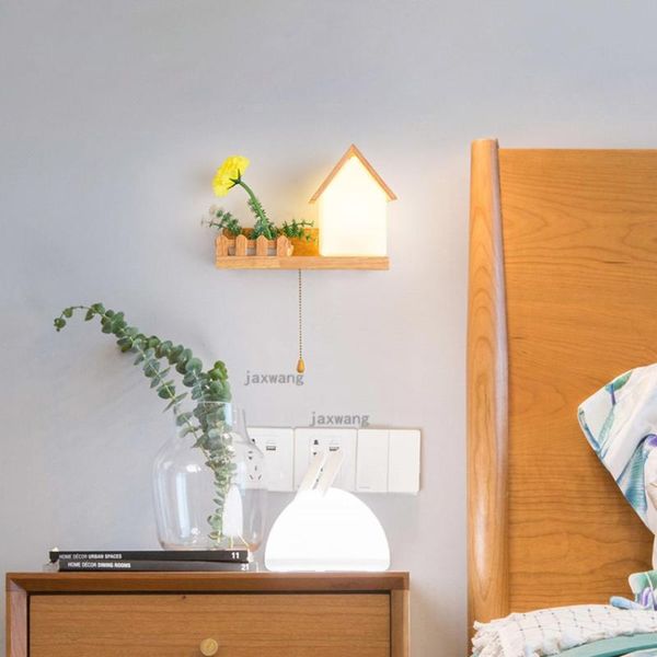 

wall lamp modern led sconces nordic bedroom wood lamps warm light fixtures creative decoration