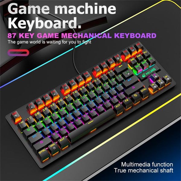 

mechanical keyboard wired game anti-ghosting red switch backlit 87 keys layout led rainbow blue switches keyboards
