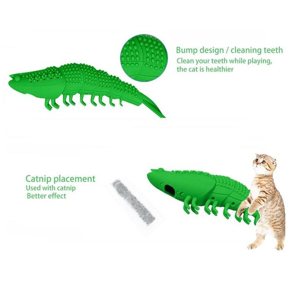 

fish-shaped soft silicone mint toothbrush pet cat toys fish interactive supplies for catnip cleaning teeth toy