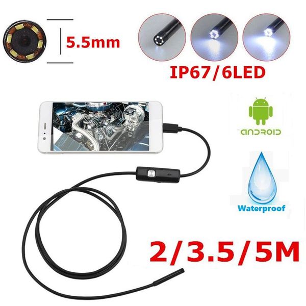 

5.5mm endoscope usb mini camera flexible ip67 waterproof micro inspection borescope for android 6 led adjustable ip cameras