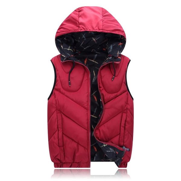 

men's vests winter 4xl-7xl 8xl plus size cotton vest male outerwear & coat with hooded hat detachable both sides can be worn, Black;white