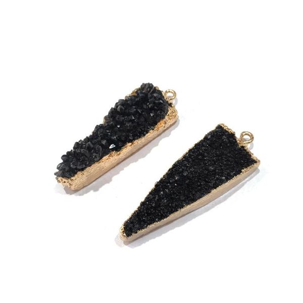 

charms natural stone pendant triangle shaped black crystal cluster for jewelry making diy bracelet necklace earring accessories, Bronze;silver