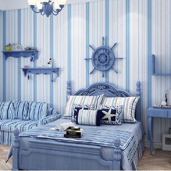 

wallpapers youman modern wallpaper po kids room living bedroom boy girl cartoon blue white powder stripes pattern