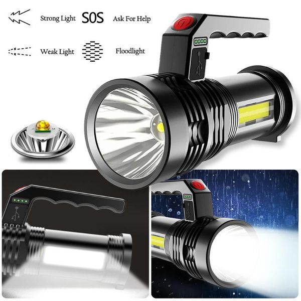 

portable lanterns ultra bright torch usb high brightness led light 4 modes cob power waterproof handheld camping outdoor