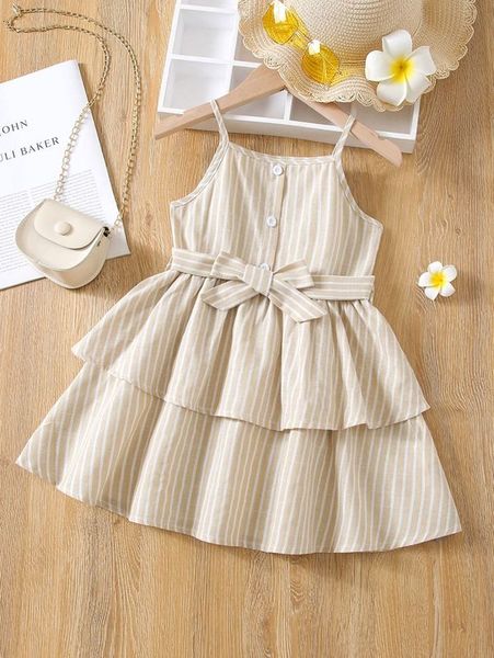 

toddler girls striped two layer hem belted cami dress she, Red;yellow