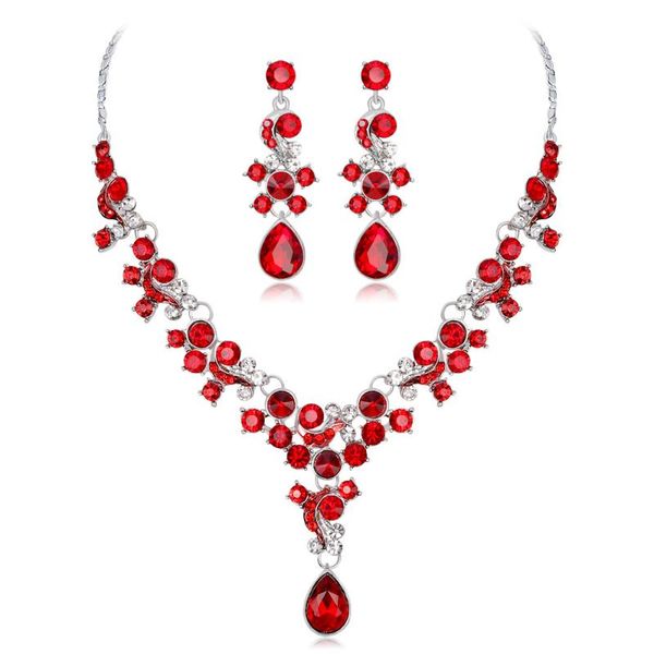 

earrings & necklace miqiao silver plated crystal zircon pendant collar chain piercing stud drop earring jewelry set for women wedding gift