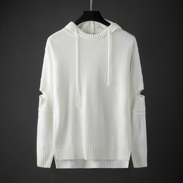 

sweaters knit 2021 spring and autumn korean fashion sweater men's rib crew neck pullover hooded casual loose, White;black