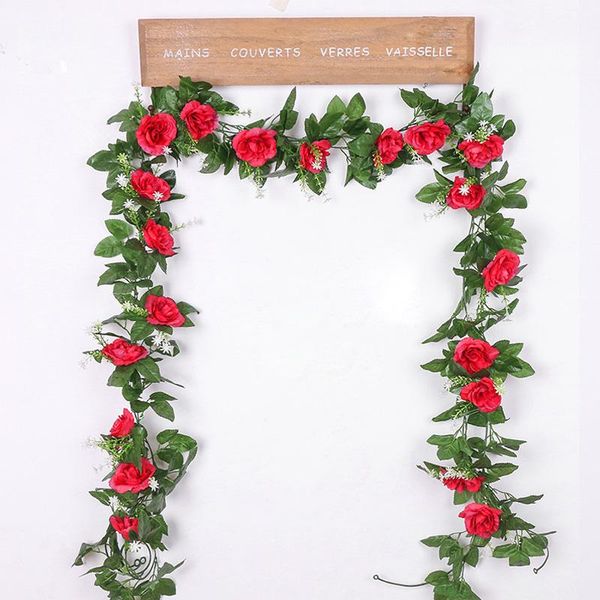 

decorative flowers & wreaths silk artificial rose vine hanging for wall decoration rattan fake plants leaves garland romantic wedding home