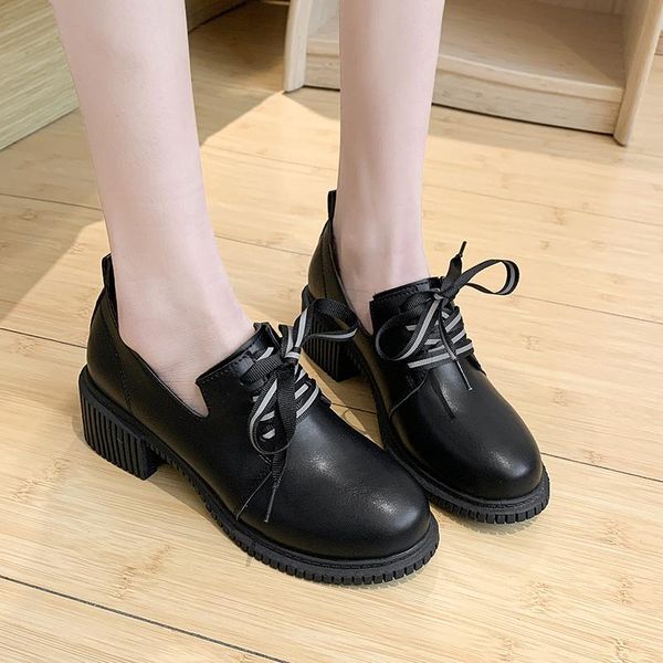 

dress shoes spring ladies fashion casual platform waterproof british women's single fluorescent lace-up thick u18-54, Black