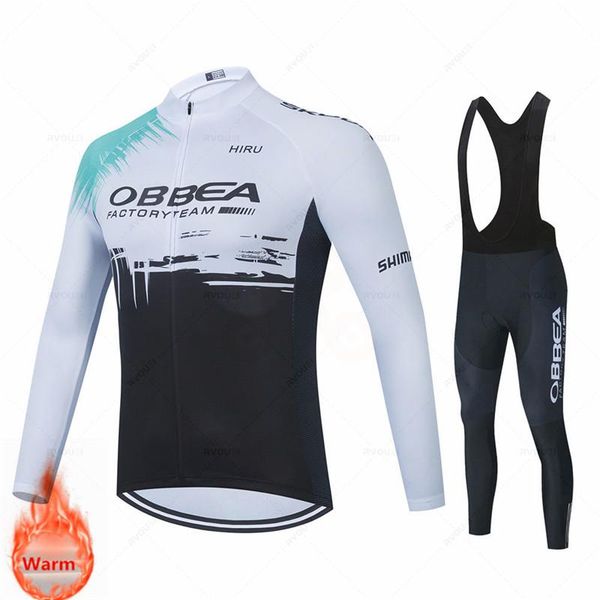 

racing sets orbeaful winter thermal fleece set cycling clothes men's jersey suit sport riding bike mtb clothing bib pants warm ropa, Black;blue