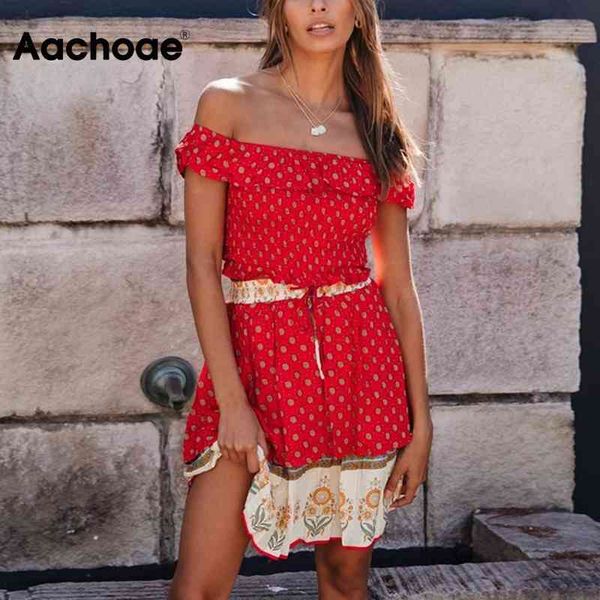 

boho printed 2 set women holiday off shoulder ruffled crop bow tie mini skirts outfits summer two piece sets 210413, White