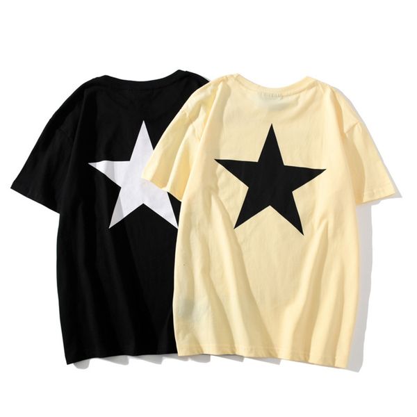 

feel of god fog essentials limited five pointed star print men's and women's short sleeve t-shirt, White;black