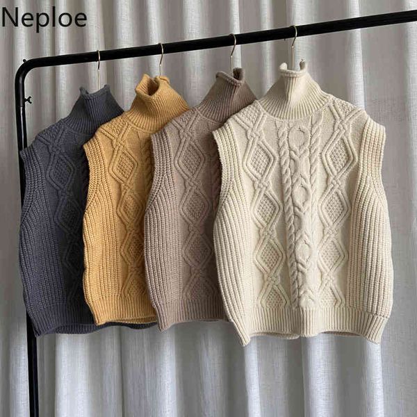 

neploe korean turtleneck sweater vest women sleeveless thicked knitted ribbed waistcoat fall clothes pullovers tank 210422, White;black