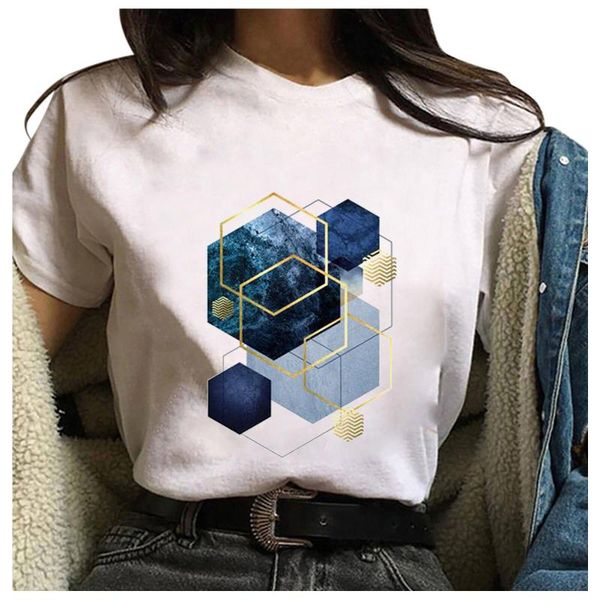 

women's t-shirt geometry printed women summer fashion casual graphic harajuku tee shirt short sleeve o-neck female clothes tshirts, White