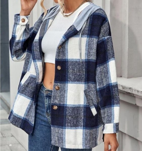 

womens jackets coats plaid shirts thicker clothes femme fashion streetwear warm wool cardigan shawl coat loose casual jacket for woman outer, Black;brown