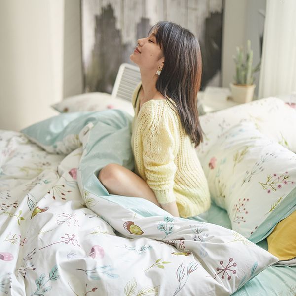 

nordic all four set of pure cotton bedding idyllic style quilt cover net red student dormitory fitted sheet three piece