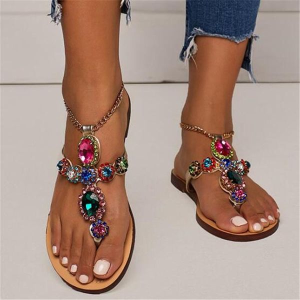 

women sandals chain rhinestones summer shoes woman beach flat plus size flip flop ladies soft bottom slippers female, Black