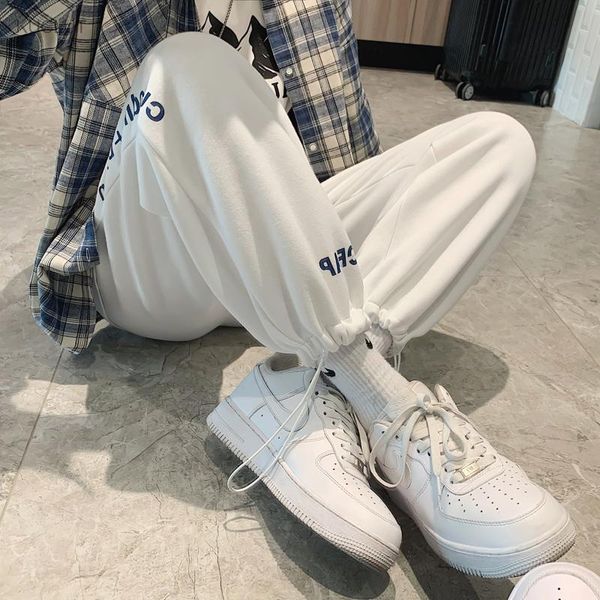 

white pants men's summer thin casual straight loose sports drawstring leggings ruffian cool capris suits & blazers, White;black