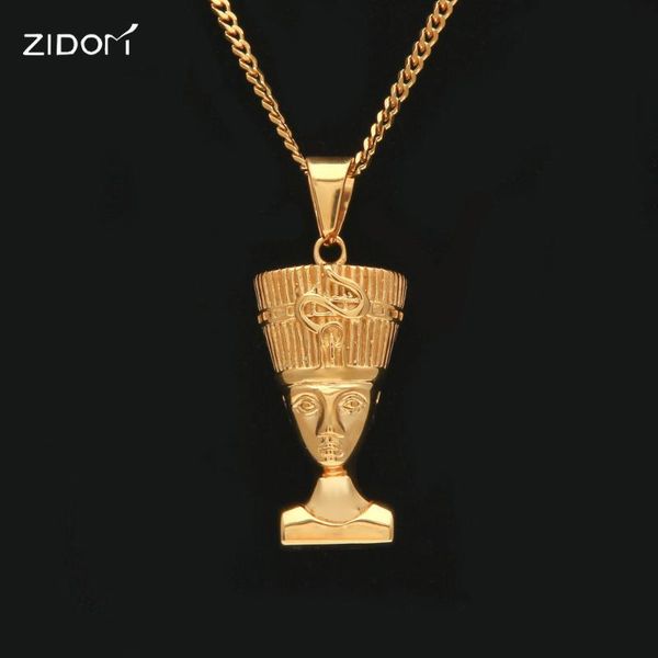 

pendant necklaces gold color men hip hop egyptian queen nefertiti head stainless steel vintage portrait necklace women jewelry, Silver