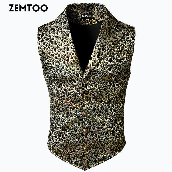 

men's slim colored fish scale vest gothic medieval vests, Black;white