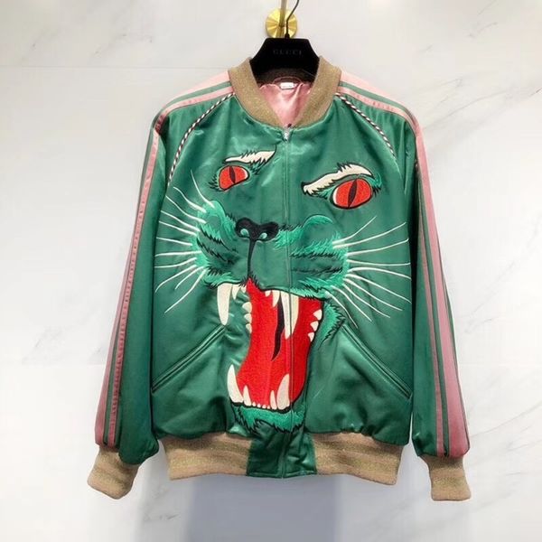 

new 2019 men fashion casual slim sportswear green embroidery tiger mens ets men and coats, Black;brown