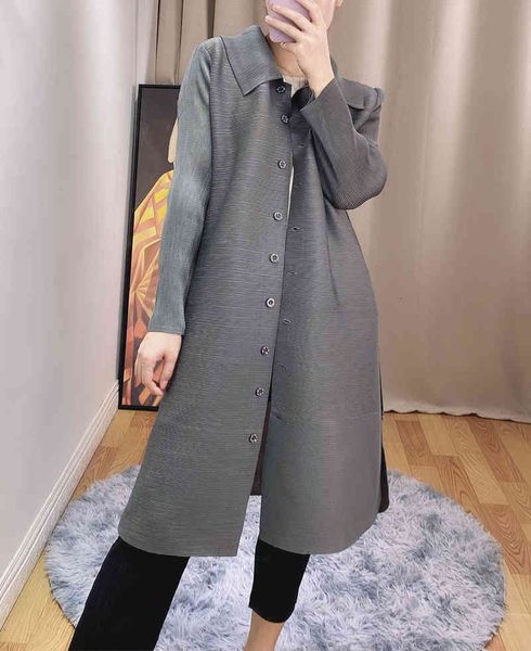 

cloak autumn single-breasted trench dress miyak fold fashionable temperament loose large size slim coat tied, Black