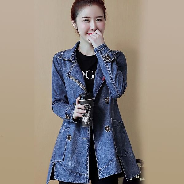 

women's jackets 2021 spring autumn fashion vintage embroidery oversized jeans jacket coat female double breasted denim for women 0, Black;brown
