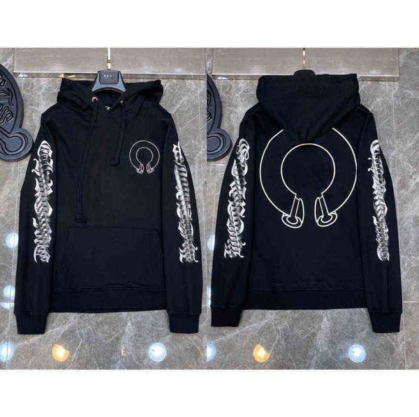 

classic mens fashion ch sweatshirts zipper hoodies designer letter horseshoe sanskrit cross print pullover hooded sweater woman loose jackts, Black