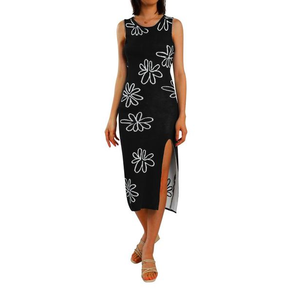 

casual dresses 2021 summer autumn women floral print tight-fitting maxi dress o-neck sleeveless backless sundress, Black;gray