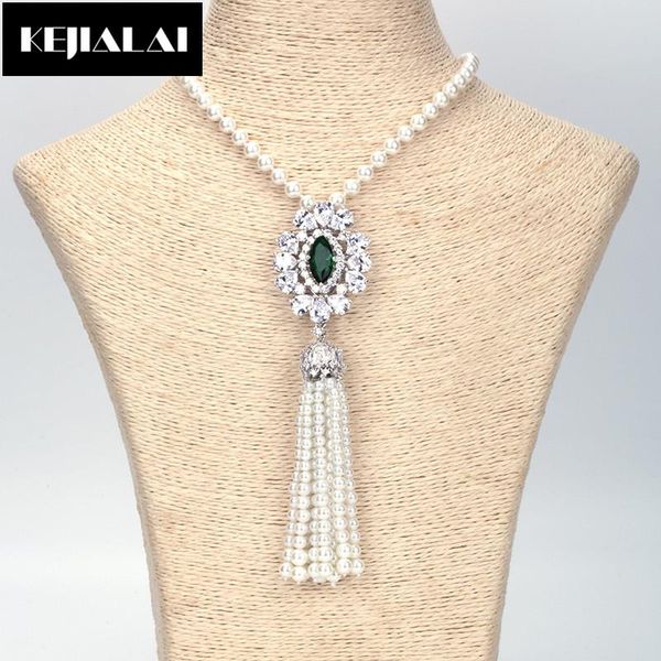 

pendant necklaces kejialai bohemian style jewelry beads chain necklace long tassel for women girl crystal charm paved with zircon, Silver