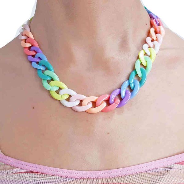 

rainbow chain choker for women girl hip hop harajuku cute night club necklace cool statement jewelry, Silver