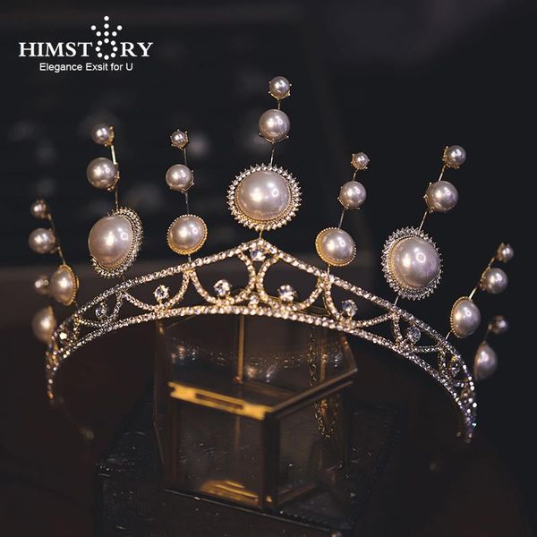 

hair clips & barrettes himstory baroque rhinestone pearl bridal crown tiaras crystal diadem bride headbands wedding prom accessories jewelr, Golden;silver