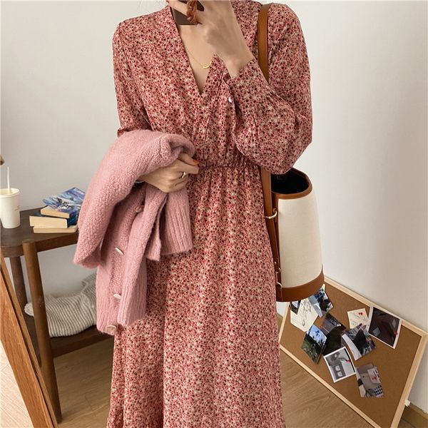 

2colors spring womens dress plus size boho chiffon vintage party long sleeve women autumn dress robe vestido(g9165) 210508, Black;gray