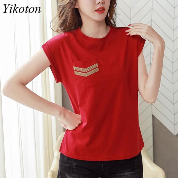 

casual t-shirts cotton woman's clothing summer shirt o-neck ladies batwing sleeve slim women oversized 4xl t shirts pocket women', White