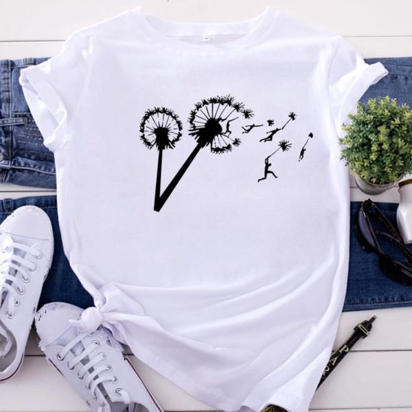 

women's t-shirt summer cartoon t shirt harajuku dandelion short sleeve women casual print tee female clothing basic shirts, White