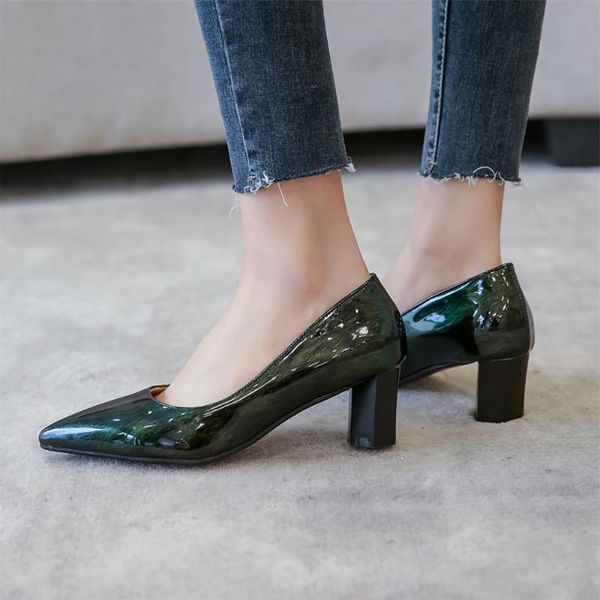 

dress shoes plus size 34-48 women pumps black high heels 5cm lady patent leather thick with autumn pointed single female sandals