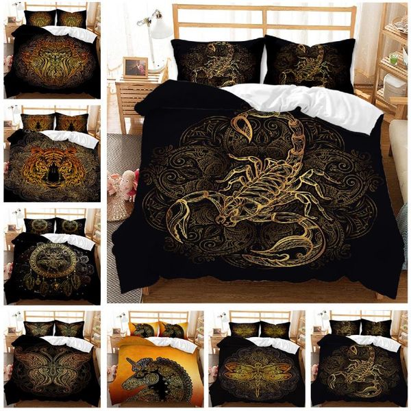 

bedding sets 2021 luxury bed set hd digital golden bohemian animal print duvet cover+pillowcase 2/3pcs us/au/eu 12 size