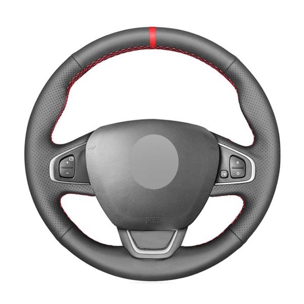 

steering wheel covers red marker black pu faux leather hand-stitched car cover for clio 4 (iv) kaptur captur 2021-2021