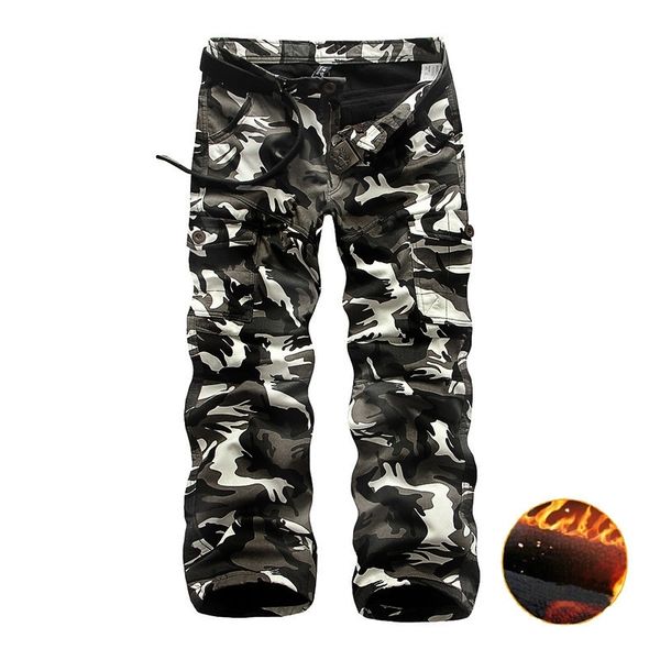 Fleece Cargo Hosen Männer Casual Lose Multi-Pocket Hose Männer Winter Militär Armee Kampf CamouflageTactical Hosen Männliche Kleidung 210616