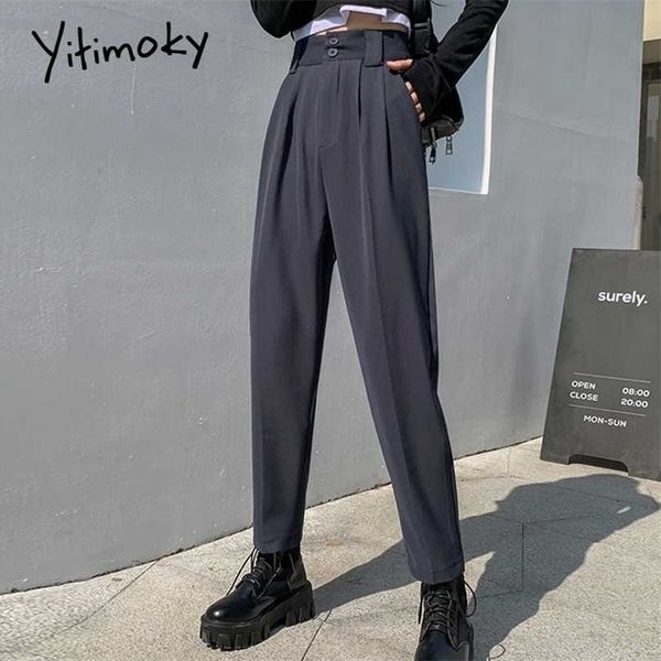 

yitimoky women's classic pants trouser suit clothing high waist pockets button up harem korean streetwear 220209, Black;white