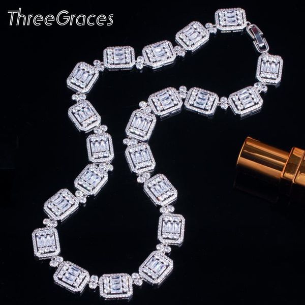 

chains threegraces sparkling cubic zirconia rectangle shape silver color choker necklace for women elegant wedding party jewelry pn115
