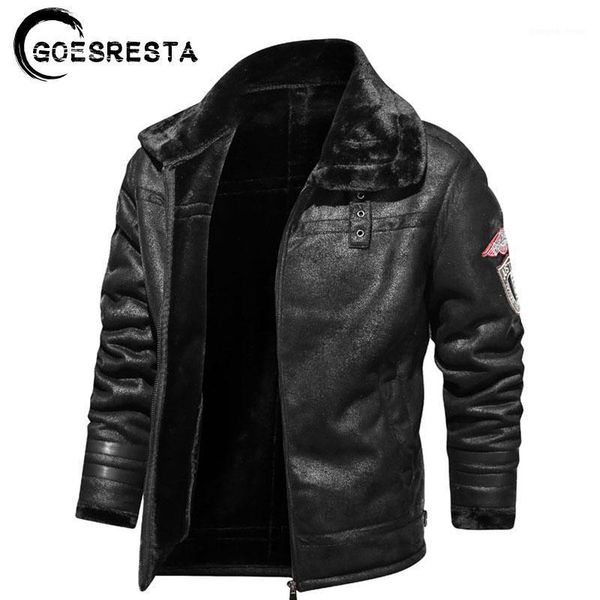 

men's fur & faux brand winter suede collar jackets men pilot fleece warm coat windproof motorcycle fashion casual jacket, Black